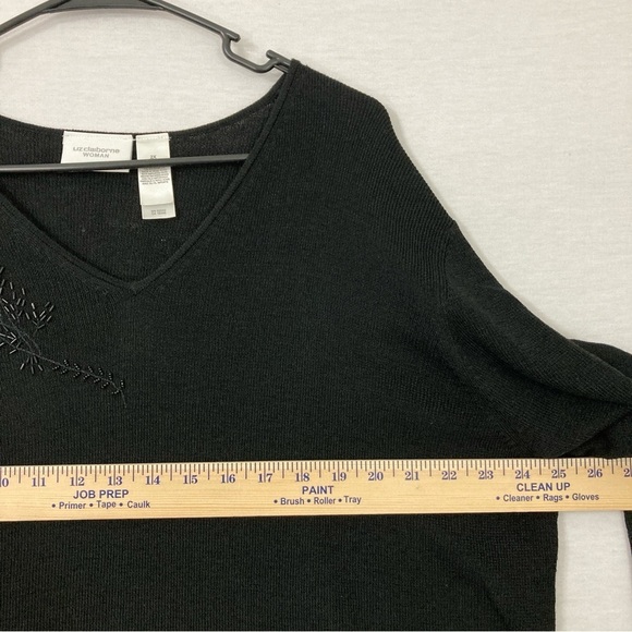 Liz Claiborne Black V Neck Floral Embellished Long Sleeve Sweater 2X - Picture 4 of 8